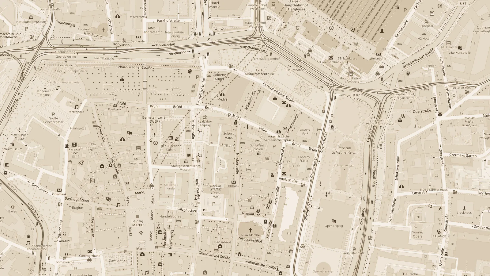 Stadtplan-Ausschnitt der Leipziger Innenstadt mit dem Salon SHERO STYLE in der Nikolaistraße 36